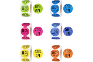 YURUIHKAO Percent Off Stickers for Retail, 10 to 60 Percent Self Adhesive Stickers Tags 3000 Pcs Round Sale Sticker for Shop Supermarket Retail Store