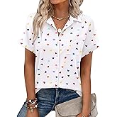 Zeagoo Womens Button Down Shirt Short Sleeve Blouse V Neck Dressy Casual Business Work Tops with Pocket S-XXL