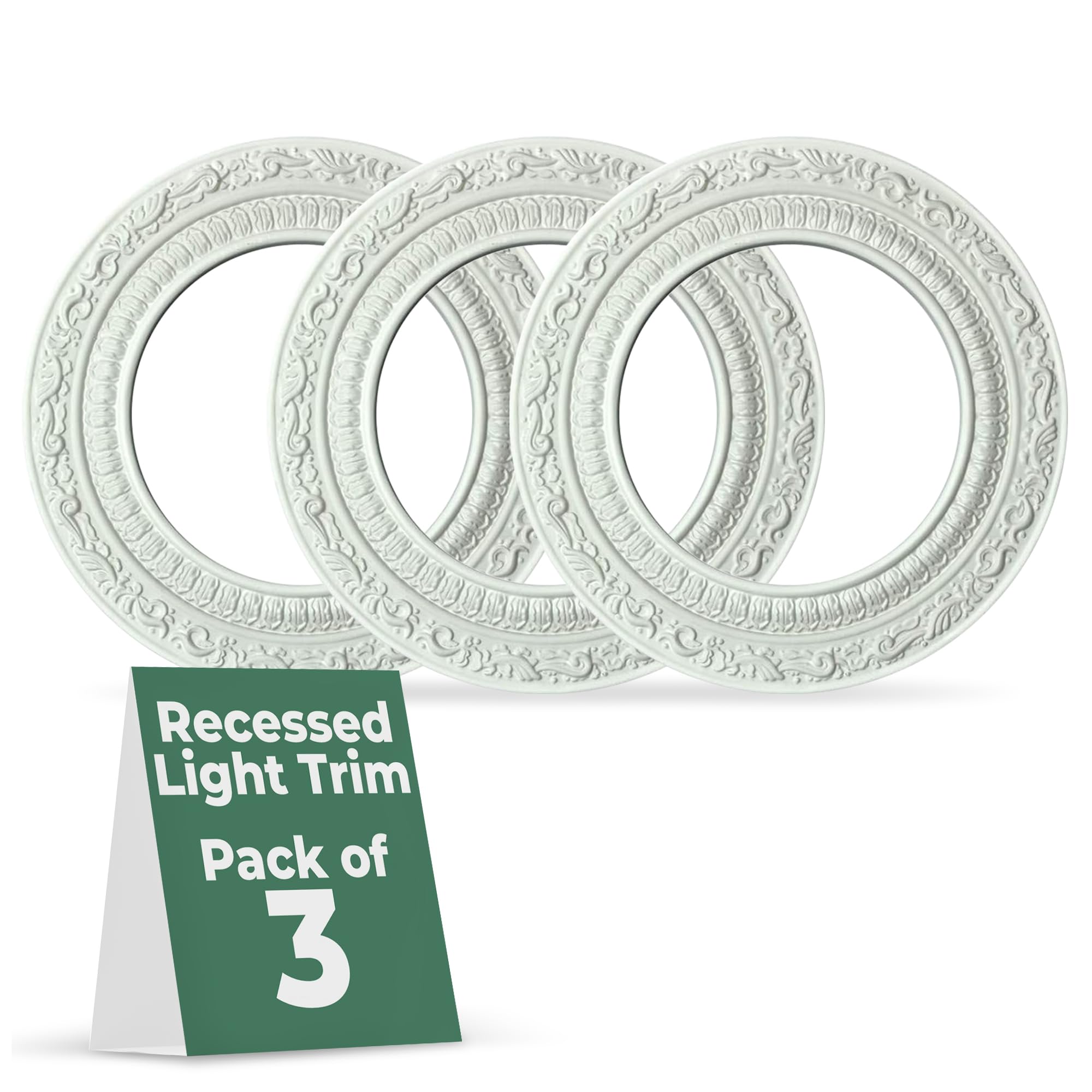 Photo 1 of Renovators Supply Manufacturing Recessed Lighting Trim 10 in. Wide White Polyurethane Ornate Recessed Ceiling Light Trims Pack of 3