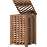Large Laundry Hamper with Lid, 120L Bamboo Clothes Basket with Liner | Walnut, Bathroom Large Laundry Storage, Breathable Bamboo Grid Frame, Removable Liner, Raised Base, Space-Saving
