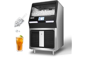 GSEICE Commercial Ice Maker Machine, 150LBS/24H with 45 Pounds Storage Bin - 4.3 inch Touch Screen, 304 Stainless Steel Ice Making Machine Perfect for Restaurants, Bars, Coffee Shops, Large Families