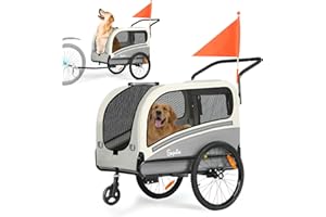 Sepnine Dog Bike Trailer, Supports up to 88 lbs, 2-in-1 Pet Stroller Cart Bicycle Carrier, Easy Folding Cart Frame with Quick Release Wheels, Universal Bicycle Coupler, Non-Slip Floor, Internal Leash