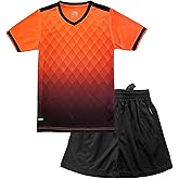 Hiheart Boys Quick Dry Short Sleeve T-Shirt and Mesh Shorts Soccer Set