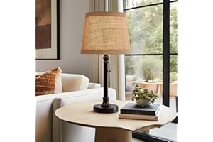 Oneach 19.5" Small Table Lamp for Bedroom - Bedside Lamps for Nightstand, Black Table Lamp for Living Room with Fabric Shade, Desk Reading Lamp for Kids Room Living Room Office Dorm