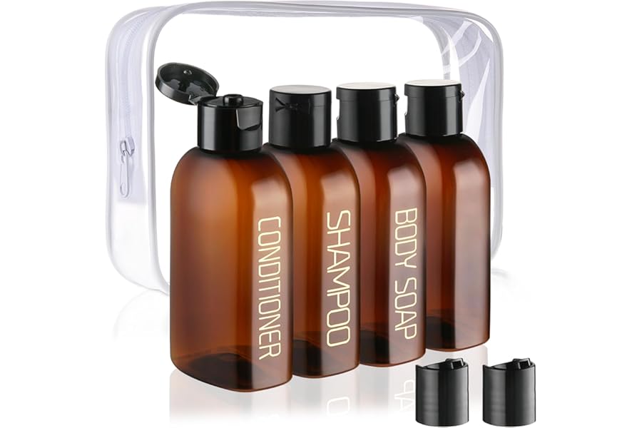 Cosywell Travel Bottles for Toiletries 4pcs 3.4oz Travel Shampoo and Conditioner Bottles TSA Approved Travel Size Containers Leak Proof Small Plastic Squeeze Bottles with Flip Cap