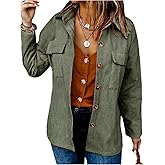 SOLY HUX Women's Corduroy Shirt Shacket Jacket Button Down Long Sleeve Collared Casual Blouse Tops