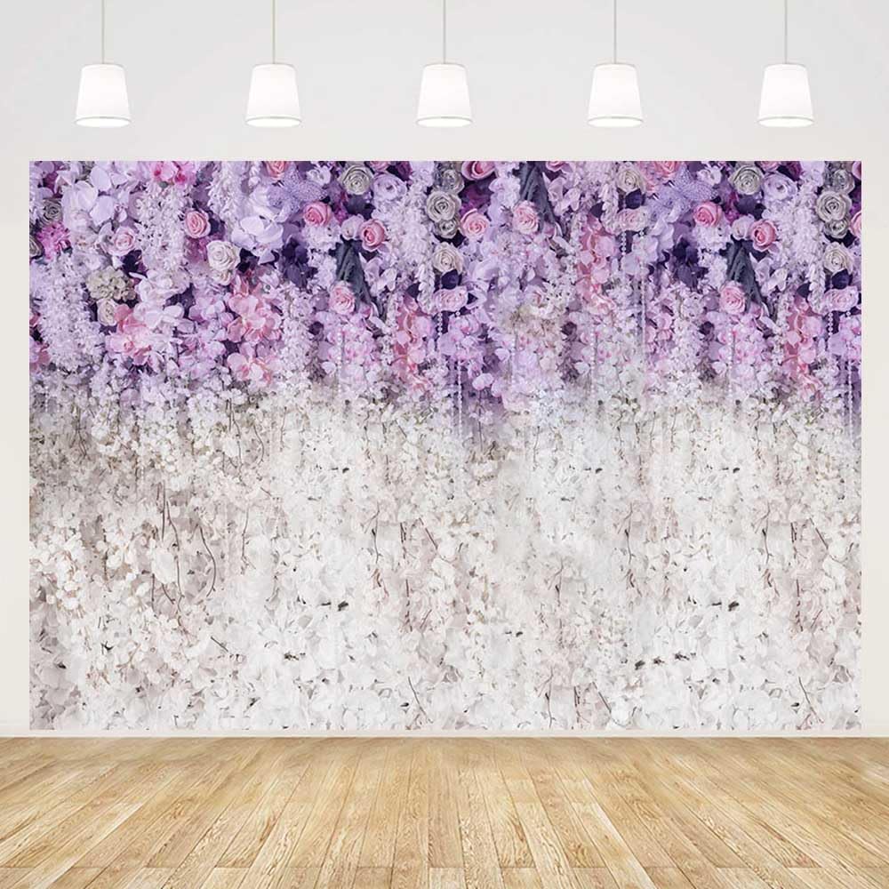 MEHOFOND 8x6ft Lavender White Flower Background Bride Shower Lavender Photography Background Mother's Day Party Decoration Baby Shower Birthday Banner