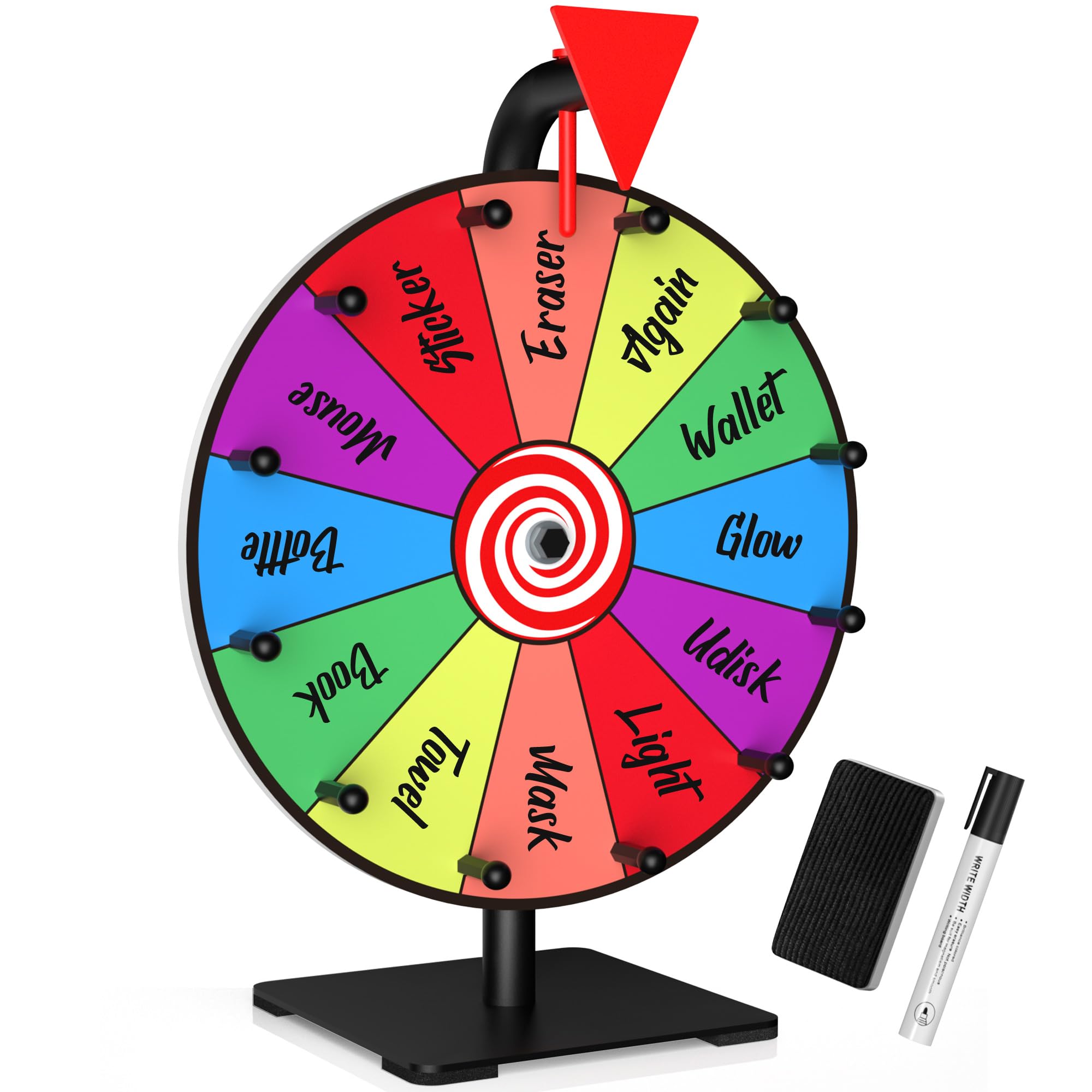Photo 1 of 12 Inch 12 Slot Prize Wheel, Spinning Wheel for Prize, Prize Wheel Spinner with Stand, Tabletop Spinner Wheel with Dry Erase Markers and Eraser, Carnival Spin Wheel for Trade Show, Fortune Spin Game