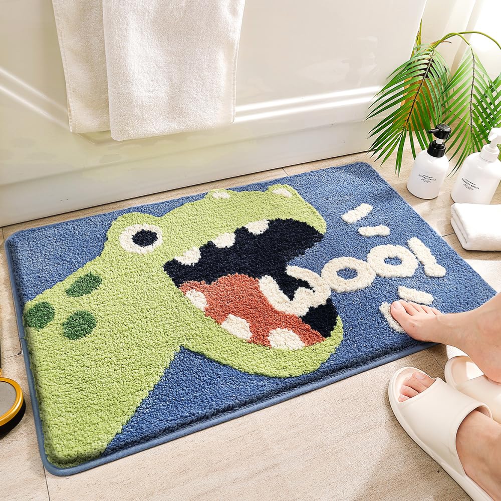 Dinosaur Bathroom Rug 19.6" x 31.4" Non Slip Bath Mat Soft Shower Rug Plush Microfiber Water Absorbent Thick Shaggy Floor Mats, Machine Washable — image 1