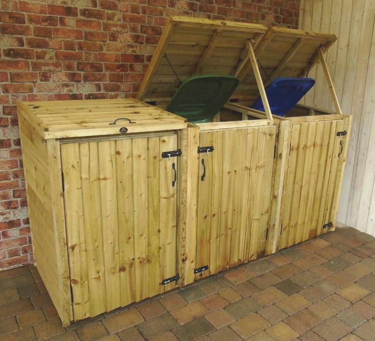 Garden Double Triple Wooden Recycling Wheelie Dust Bin Hide Storage Cupboard Shelter 3 Bins Natural Amazon Co Uk Garden Outdoors