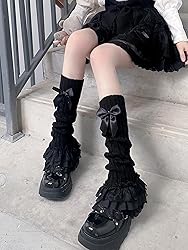 Leoparts Women's Knit Leg Warmers Y2K Bow Lace Trim