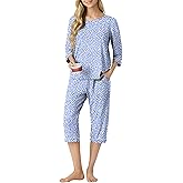PrinStory Women's Pajama Set Capri Pjs Sets 2 Piece Soft Lounge Sets Sleepwear with Pockets