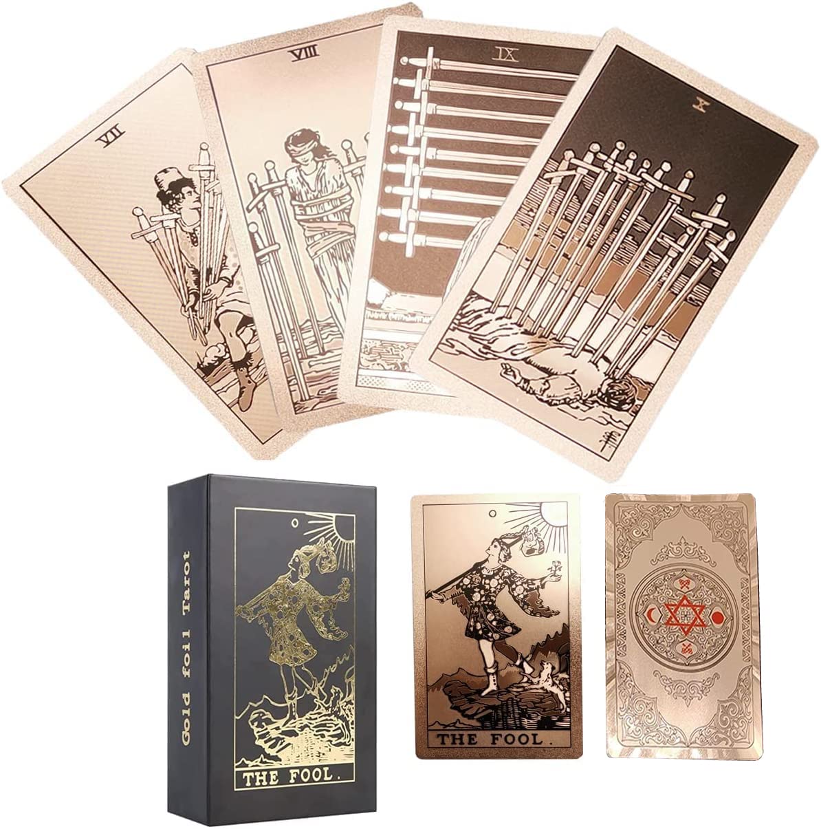 Tarot Cards Deck with Guidebook Tarot Cards Deck Set,PVC Waterproof Tarot Cards Divination Tool for Beginners and Expert Readers(Rose Gold)