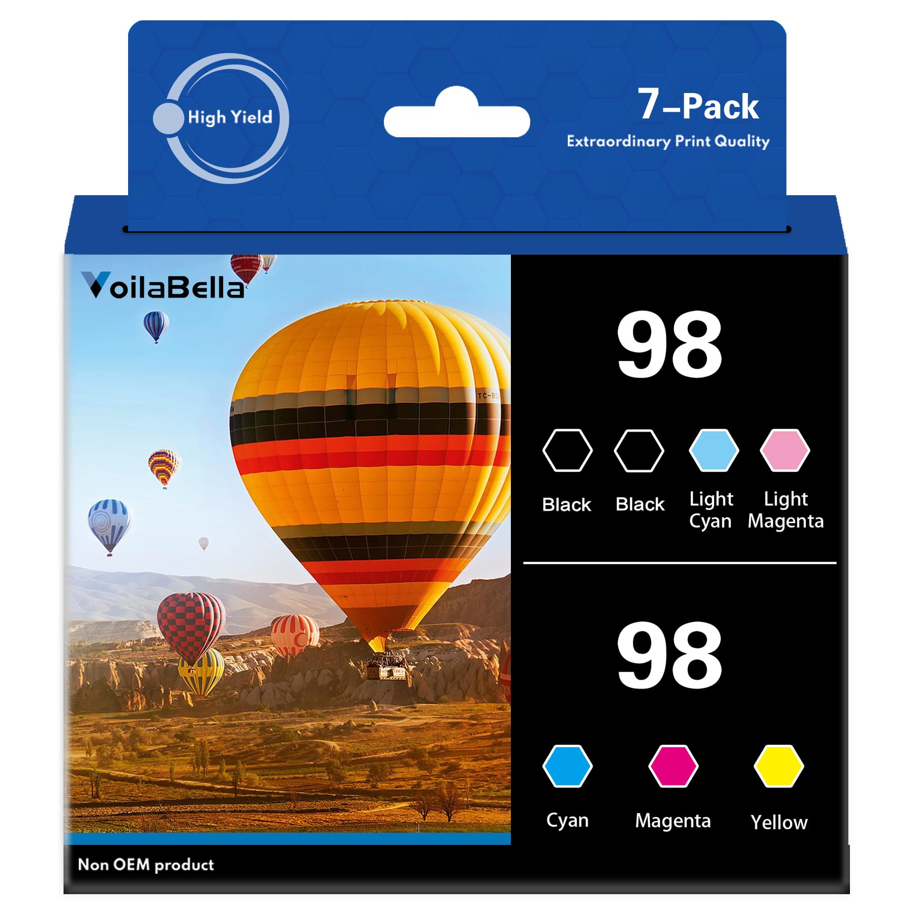Photo 1 of VoilaBella 98 High Yield Ink Cartridges Combo Pack Compatible Replacement for 98 Ink Cartridge with Artisan 700 710 725 730 800 810 835 837 Printer (7-Pack)