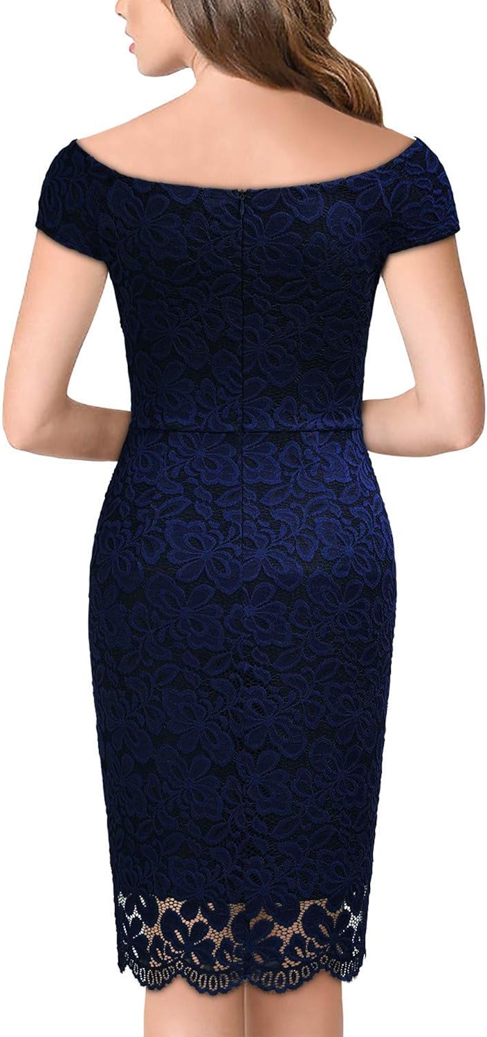Miusol Women's Retro Deep-V Neck Ruffles Floral Lace Evening Pencil Dress: Clothing