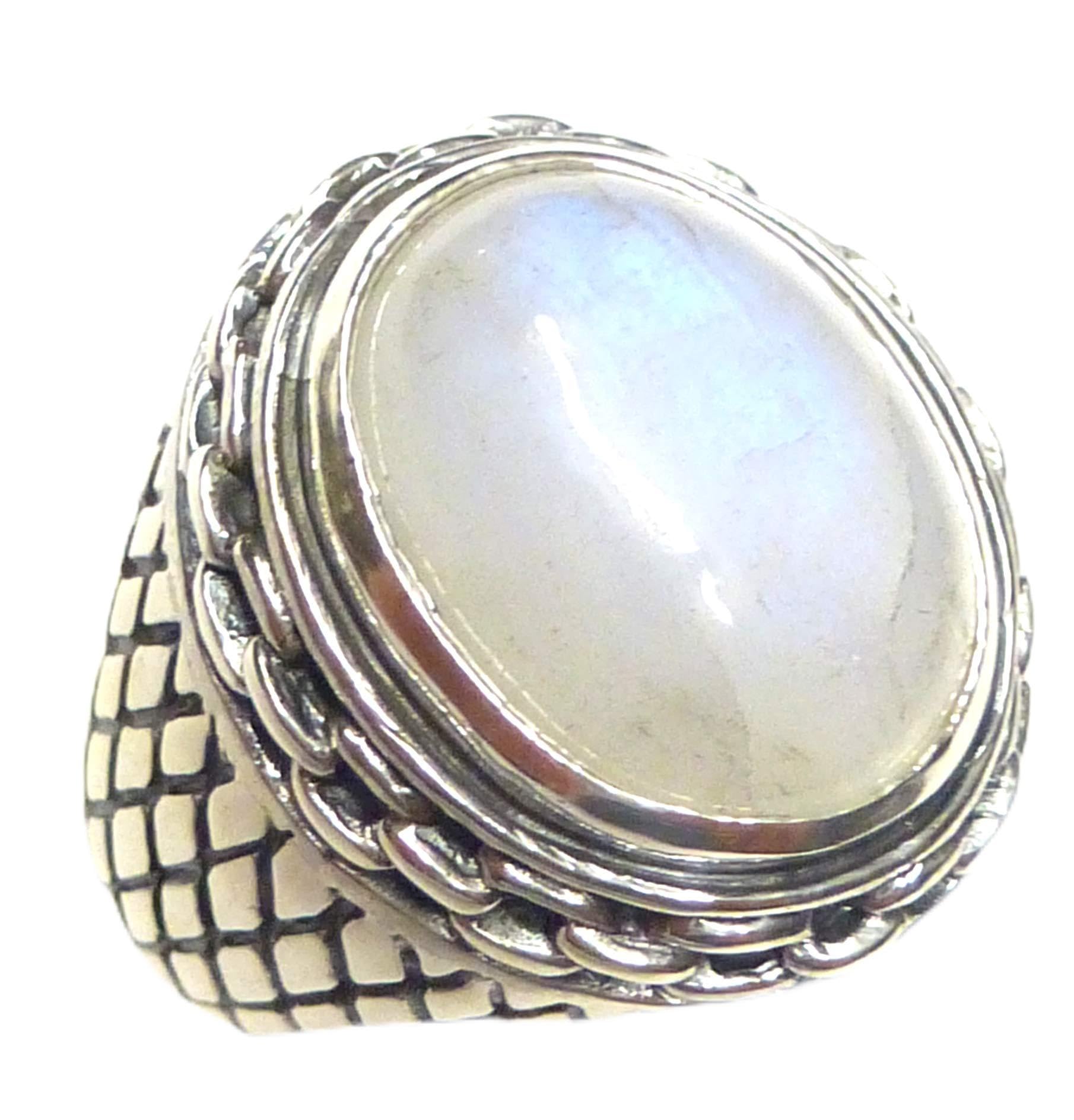Silberschmuck - BG Genuine Moonstone Men's Solid Sterling Silver Ring Size 62