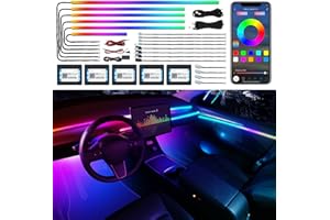 MAODANER Dreamcolor Acrylic Interior Car LED Strip Light with Wireless APP, RGB 18 in 1 with 175 inches 600 LEDs Fiber Optic Car Ambient Lighting Kits, Dual Zone Sound Active Function LED Strip for Car