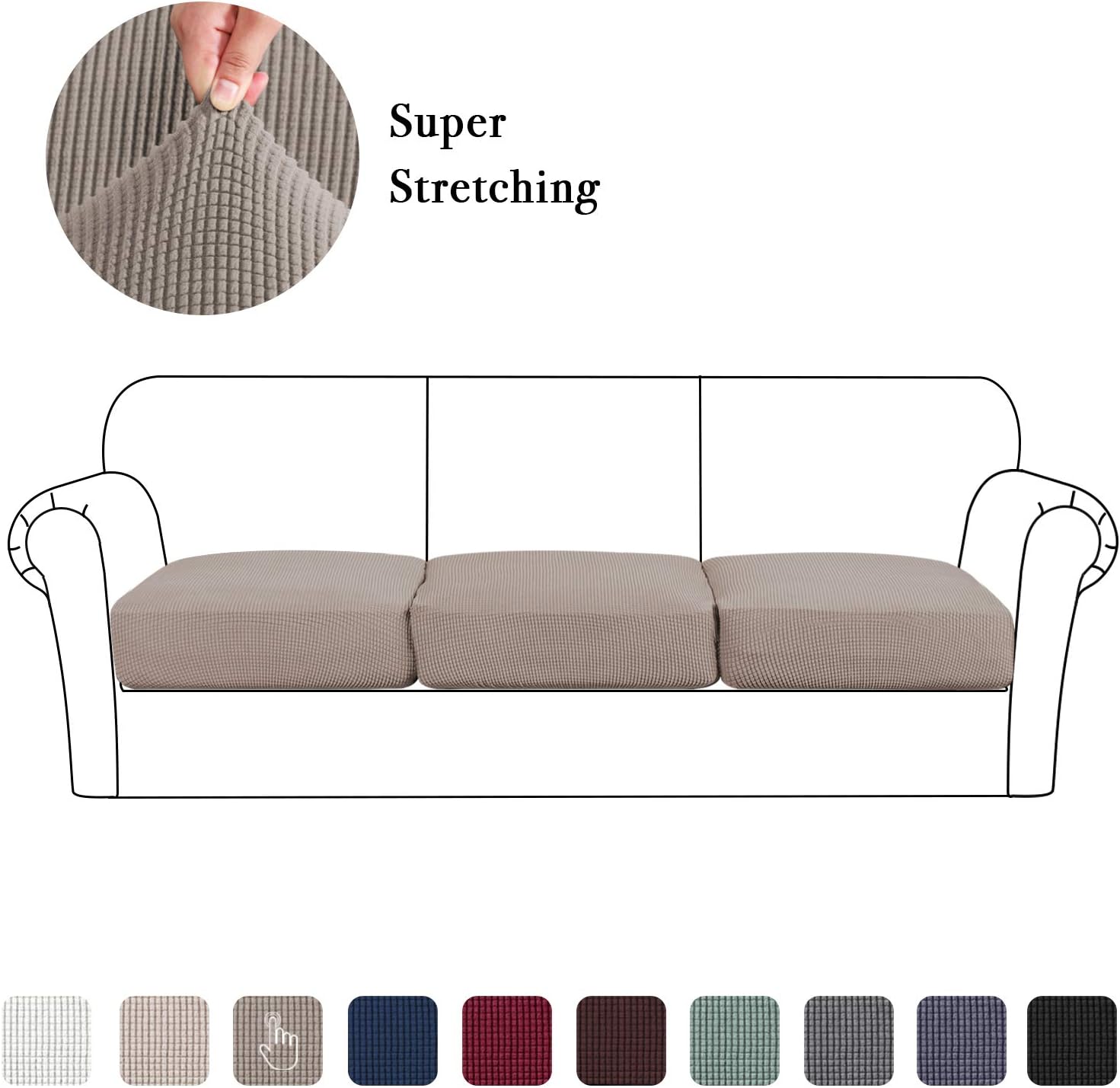 High Stretch Seat Cushion Cover Sofa Cushion Furniture Protector fot Sofa Seat Sofa Slipcover Sofa Cover Soft Flexibility with Elastic Bottom (3 Pieces Cushion Covers, Taupe): Furniture & Decor