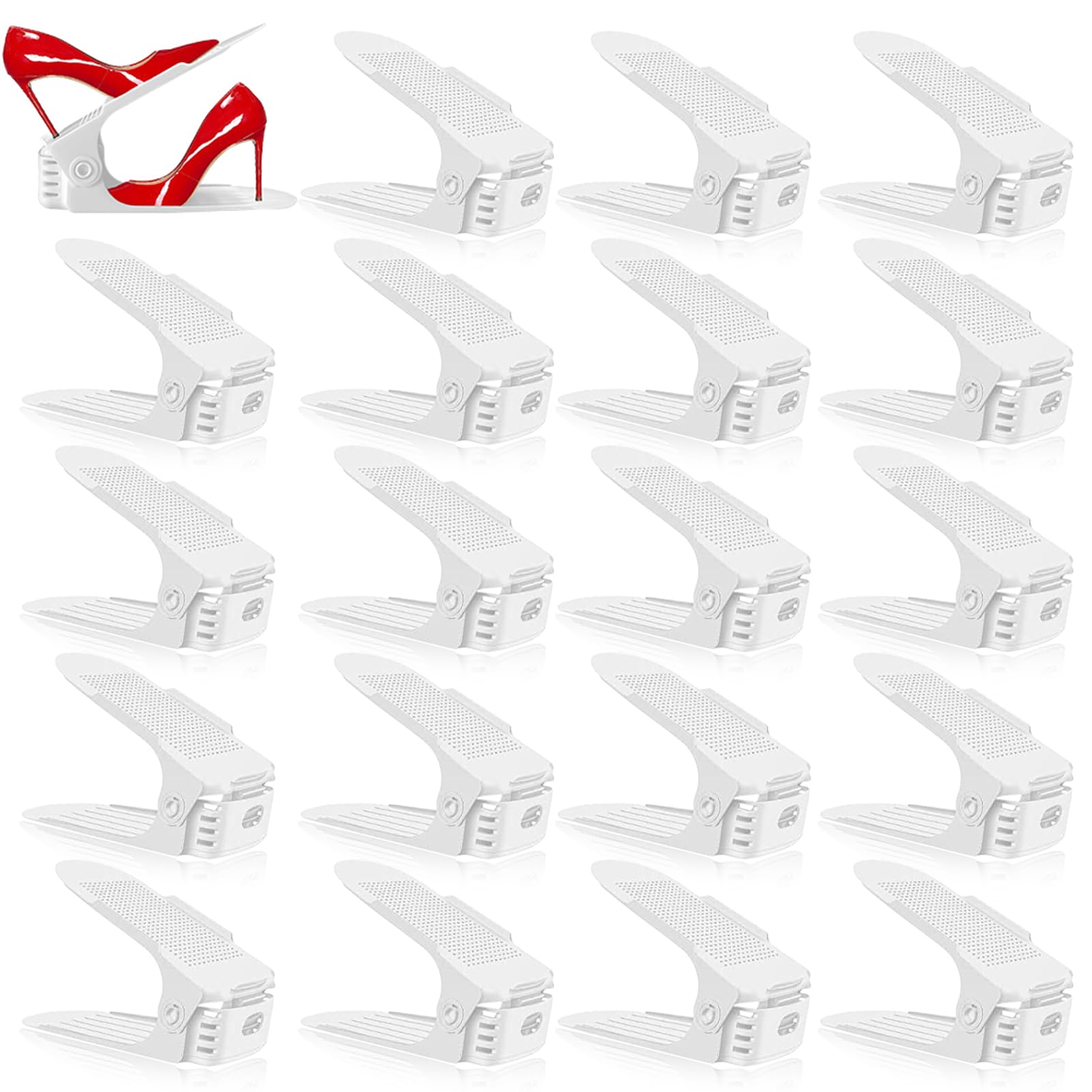 Photo 1 of Shoe Slots Organizer - 20 Pack Shoe Stackers, 50% Space Savers, 4 Levels Adjustable Rack, White