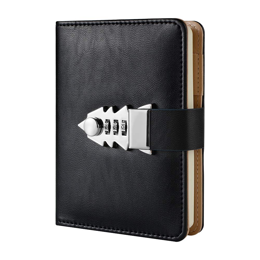 NectaRoy Lock Journal Lockable Diary, Refillable Writing Notebook with Combination Lock, Travel Journal with Lock, Pocketbook Password Notepad with Pen Holder, Size 150x110mm