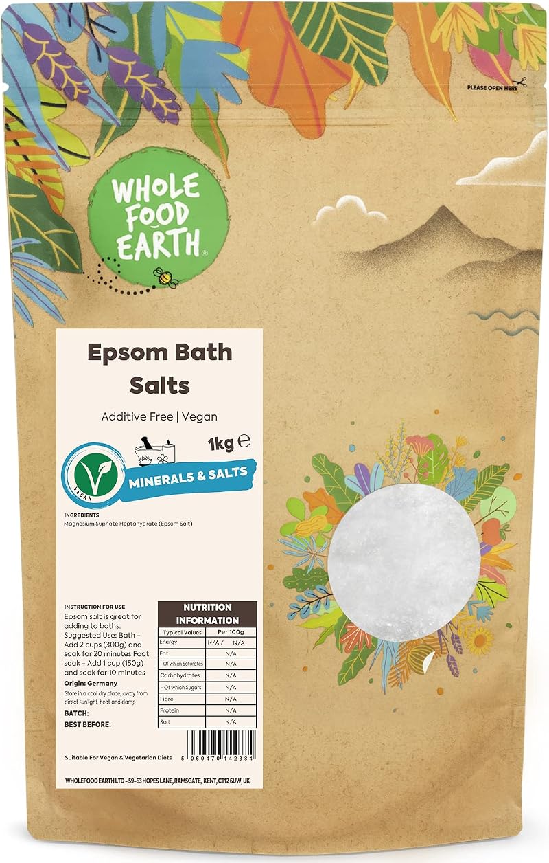 Wholefood Earth Epsom Salts 1kg - Unrefined Magnesium Sulphate Bath Soak