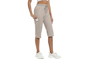 MoFiz Capri Pants for Women Lightweight Ice Cool Capris for Women Casual Summer Trip Loose Shorts with Zipper Pockets