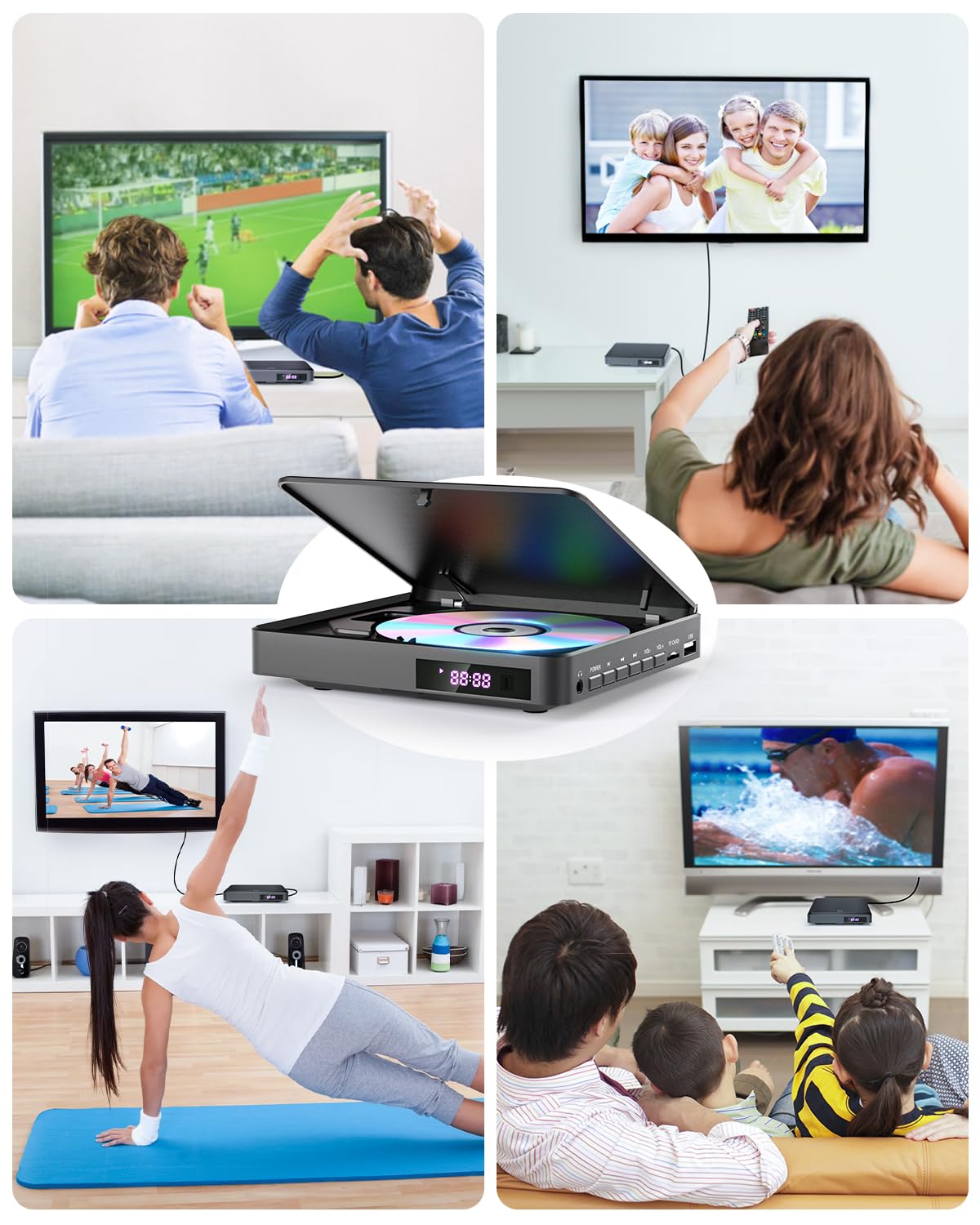 Arafuna DVD Players for TV HDMI Small DVD Player with All Region Free, 1080P HD Mini DVD Player for Smart TV Support CD/DVD USB/TF Card, Remote Control, PAL/NTSC Plays and Multiple Formats