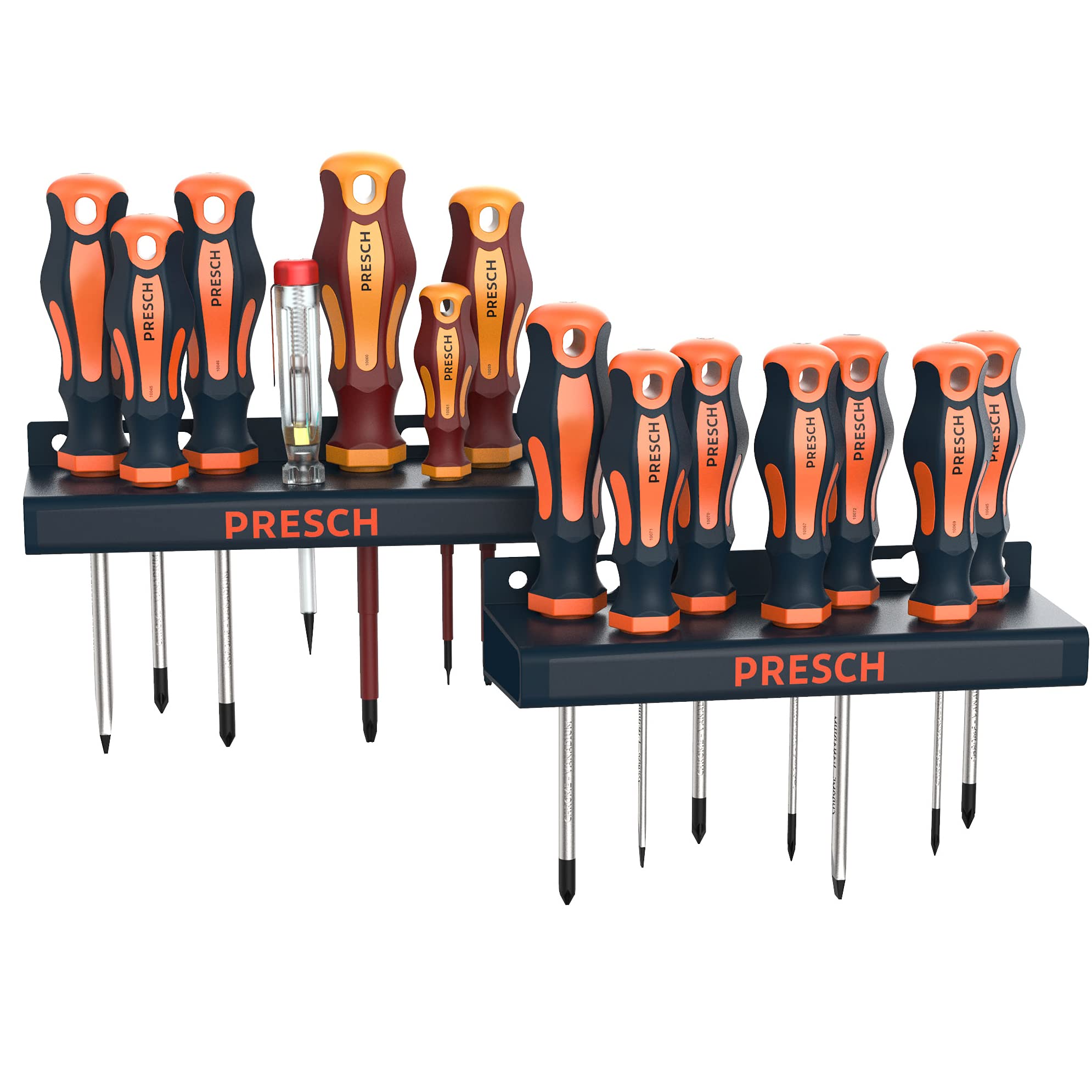 Presch Screwdriver Set 14 pcs - Magnetic Screwdriver Set with PH, Pozidrive, VDE Screwdrivers, Voltage Tester and Holder - Screw Driver Kit