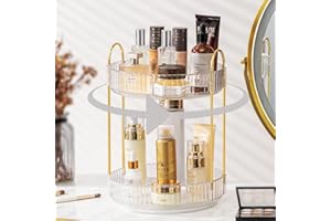 Weidace 360 Rotating Makeup Organizer for Vanity, Bathroom Countertop Spinning Perfume Organizer, High-Capacity Cosmetic and Skincare Dresser Make Up Holder Rack (2 Tiers, White)