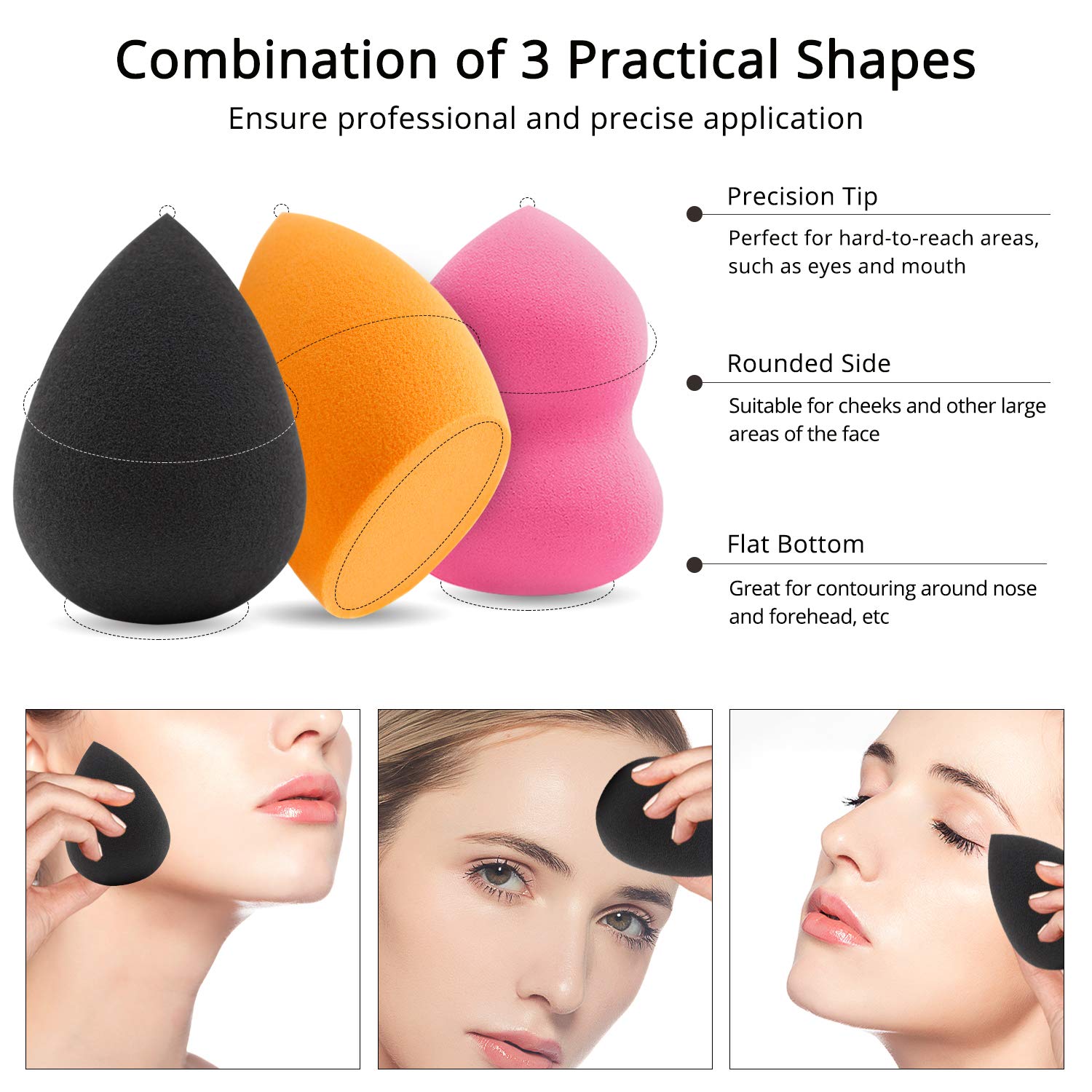 BEAKEY Makeup Sponge, 6 Pcs Latex-free and Vegan Makeup Blender Beauty Sponge, Flawless for Cream, Liquid Foundation & Powder Application (Multi-colored) : Beauty