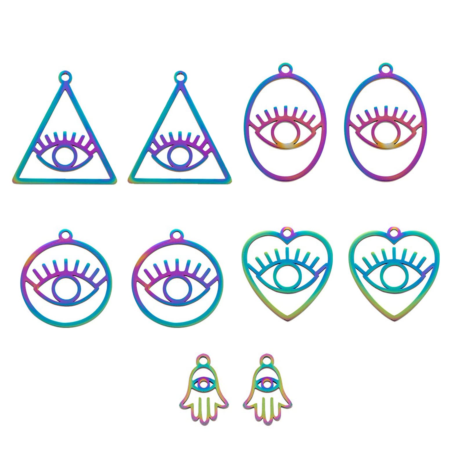 COGCHARGER 10 Pcs 5 Styles Stainless Steel Rainbow Color Evil Eye Charms Colorful Evil Eye Pendants Multi-color Charm Pendants for Jewelry Necklace Earring Bracelet Making