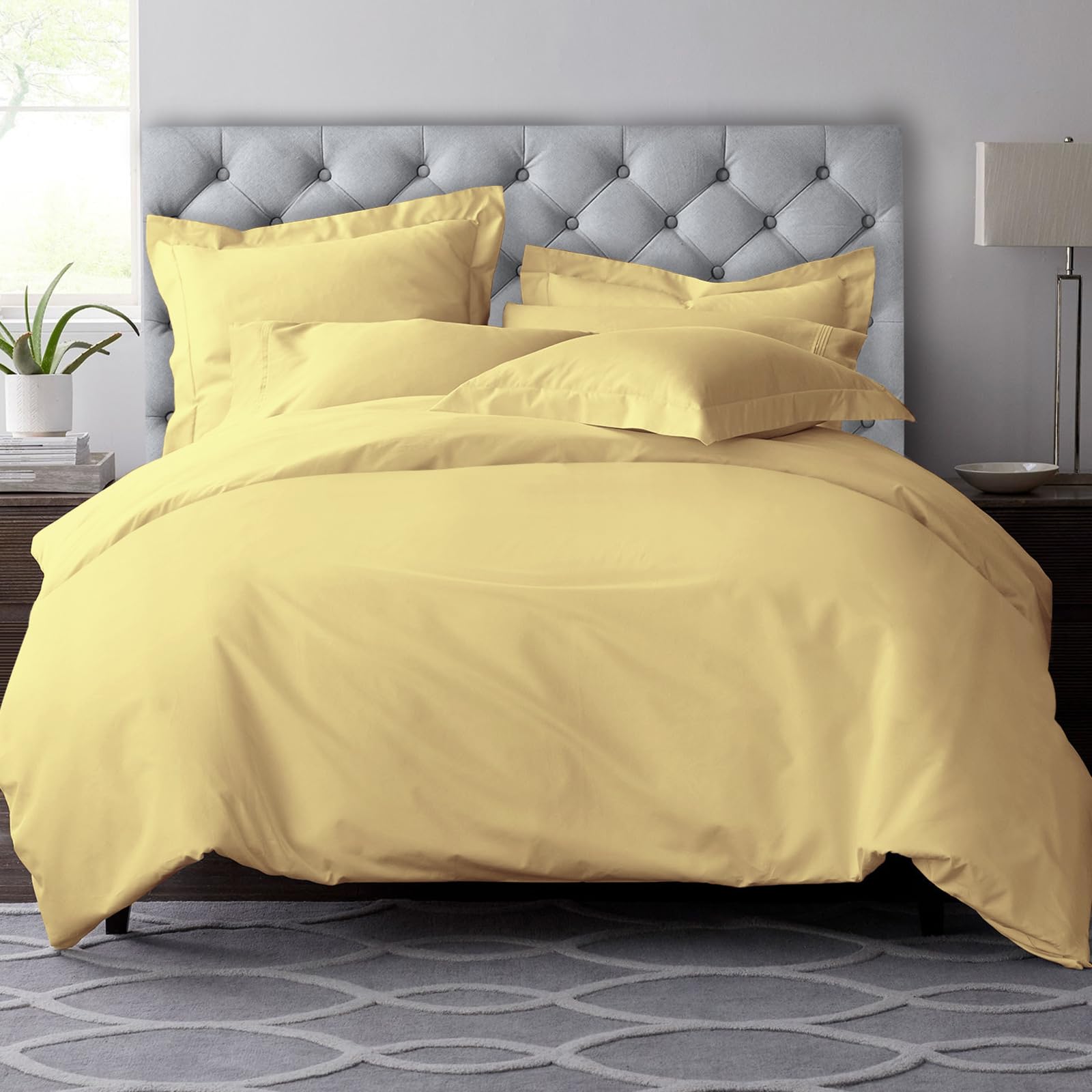 Pizuna Pure Combed Cotton Super King Duvet Cover Set Mellow Yellow, 600 Thread Count 100% Long Staple Cotton Superking Duvet Cover 260x220, Sateen Quilt Cover with Button Closure (Bedding Duvet Sets)