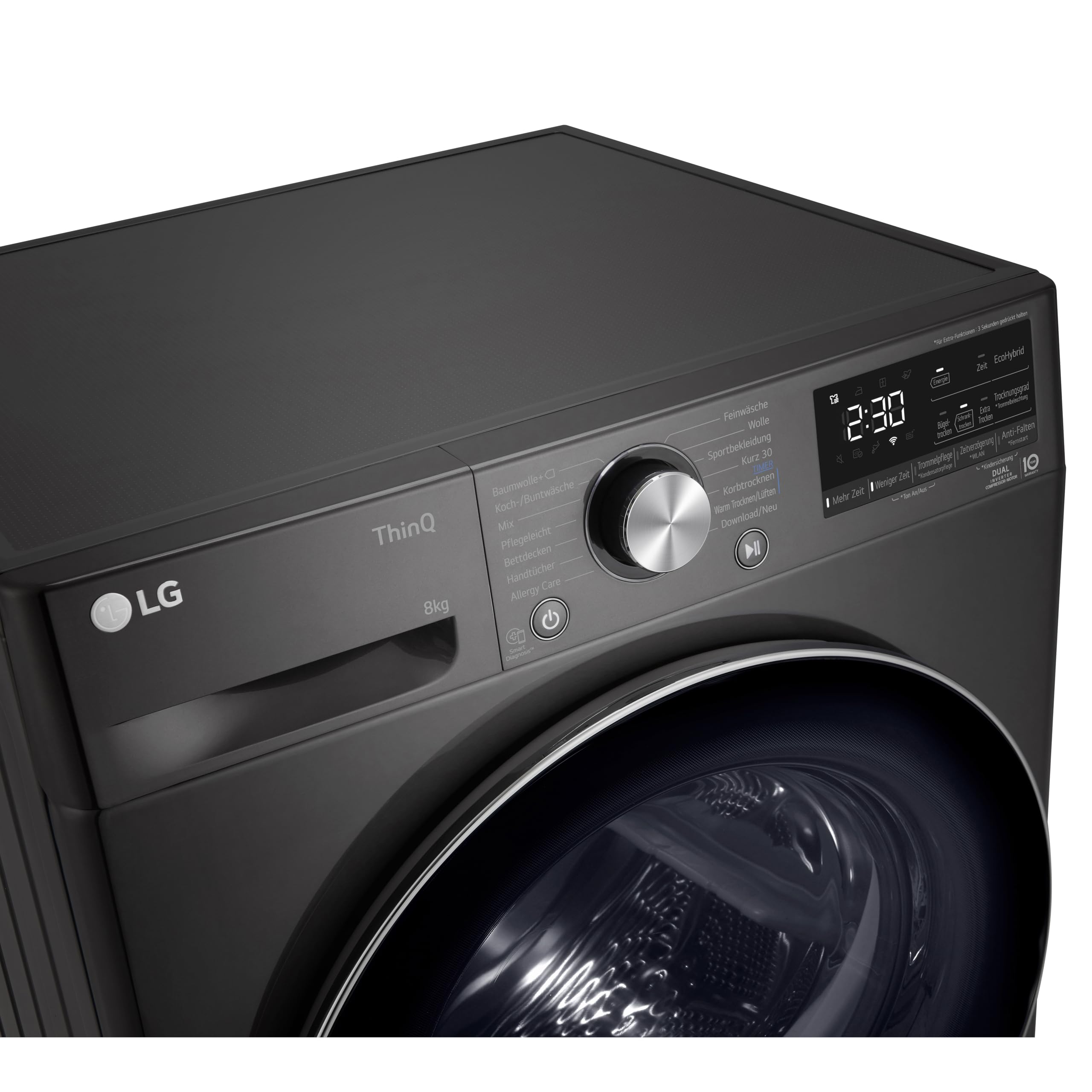 LG RT80V9B, Klasse A+++,Trockner 8 kg, Wärmepumpentrockner mit Kurzprogramm, Trockensensor, Trommelmaterial aus Edelstahl, 60 x 69 x 85 cm ꟷ Schwarz 3