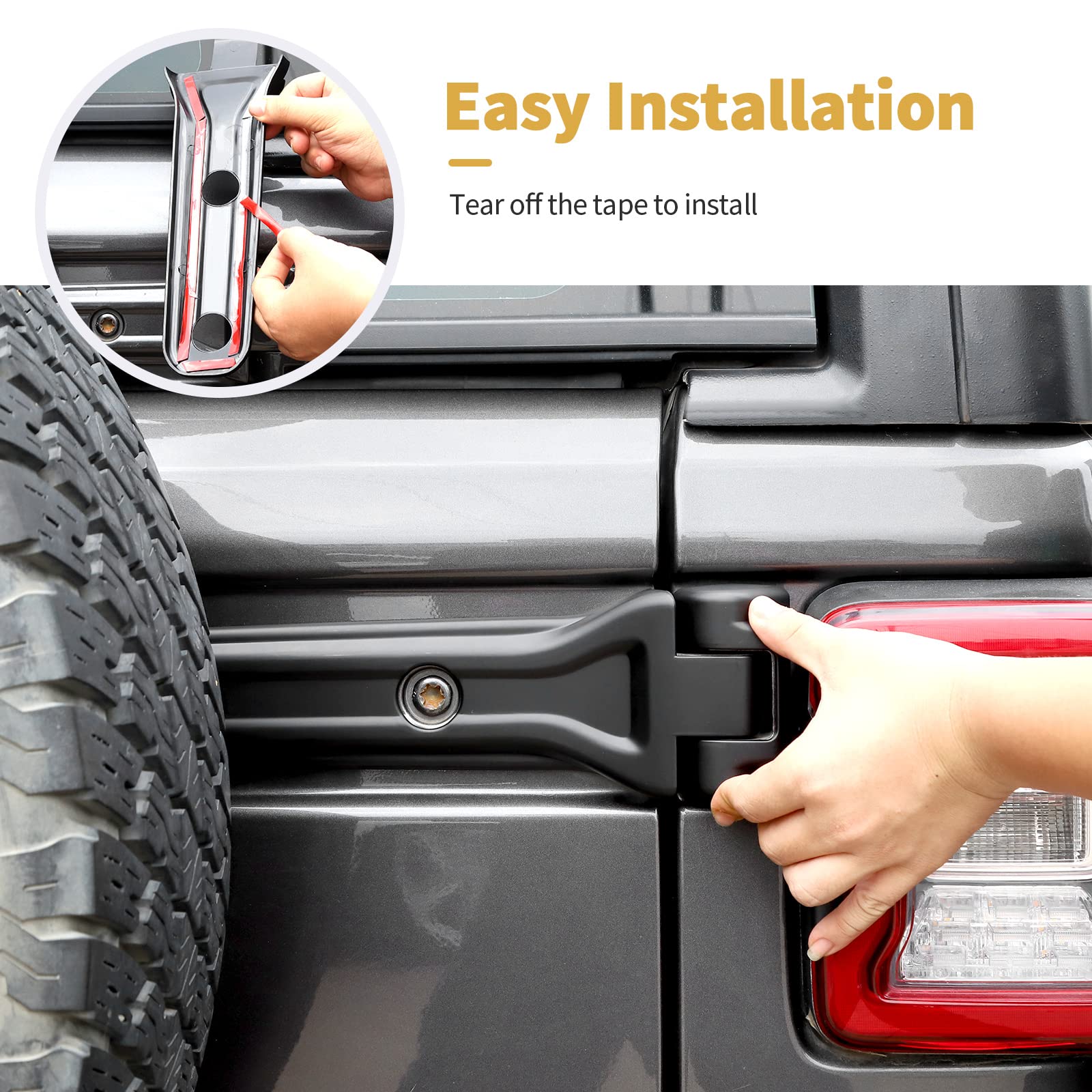 CheroCar Exterior Tailgate Hinge Cover Spare Tire Rear Door Trim For 2007+ Jeep Wrangler JK – Carbon Fiber Grain - View #5