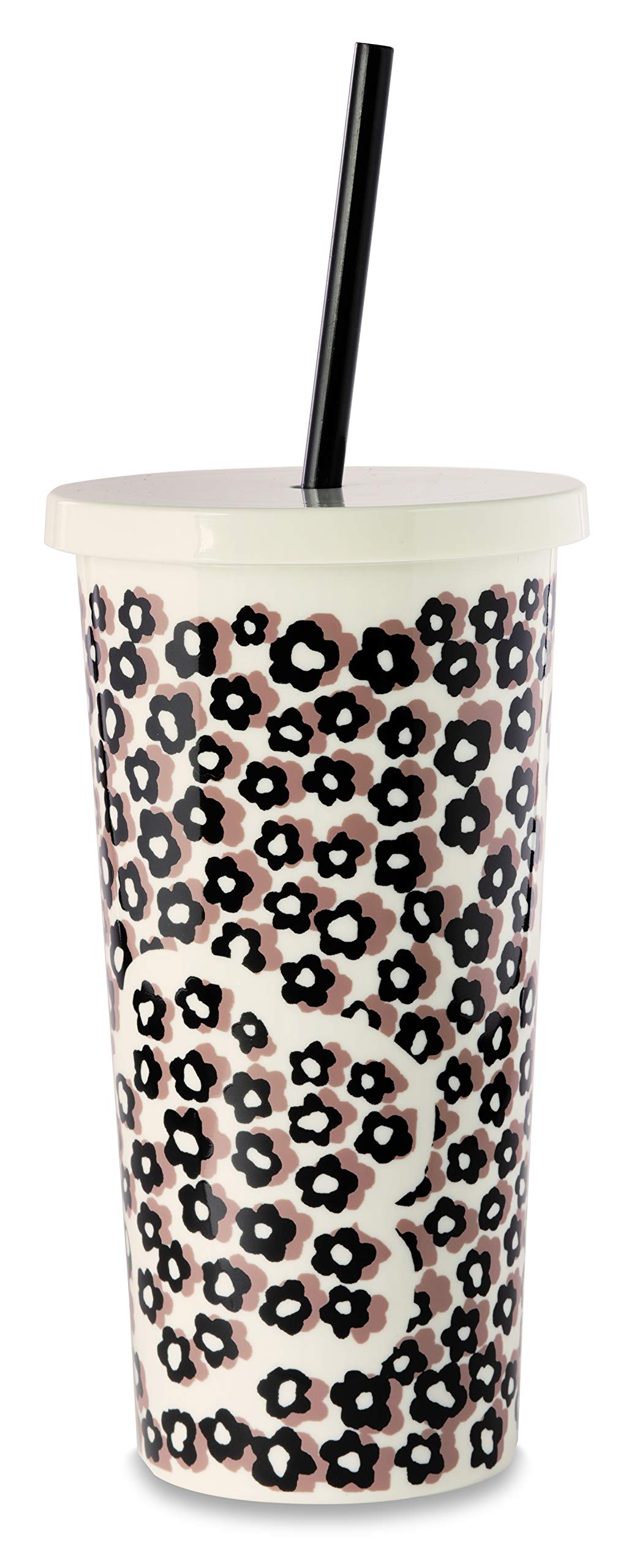 Kate Spade New York Insulated Tumbler with Lid and Reusable Silicone Straw, 20 Ounce Leopard Floral Travel Cup, Flair Flora