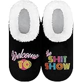 Snoozies Pairable Slipper Socks -Funny Quote House Slippers for Women, Non-Slip Fuzzy- Sshow -Large