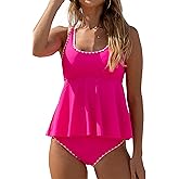 Beachsissi Women Tankini Swimsuit Flower Print Ruffle Hem Tummy Control Bathing Suit