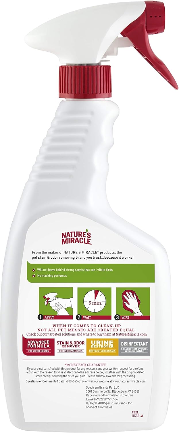 Nature’s Miracle P-98222 Bird Cage Cleaner, Cleans & Deodorizes, Removes Tough Caked-On Debris, White, 24 fl oz : Pet Supplies