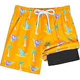 Resiprolty Toddler Swim Trunks with Compression Liner Quick Dry Toddler Bathing Suits Boys Swim Shorts Swimsuit Kids Swimwear