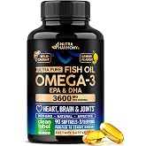 Omega 3 Fish Oil 3600 mg - Omega 3 Supplement for Women &amp; Men - 90 Softgels | Omega 3 EPA &amp; DHA - Heart, Brain &amp; Joint Support - Purified Fish Oil | Heavy Metals Tested - Lemon Flavored