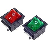 QTEATAK 2Pcs AC DPST 4 Pins 2 Position ON/Off 20A/125V 15A/250V Green and Red LED Light Illuminated Boat Rocker Switch Toggle