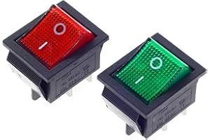 QTEATAK 2Pcs AC DPST 4 Pins 2 Position ON/Off 20A/125V 15A/250V Green and Red LED Light Illuminated Boat Rocker Switch Toggle