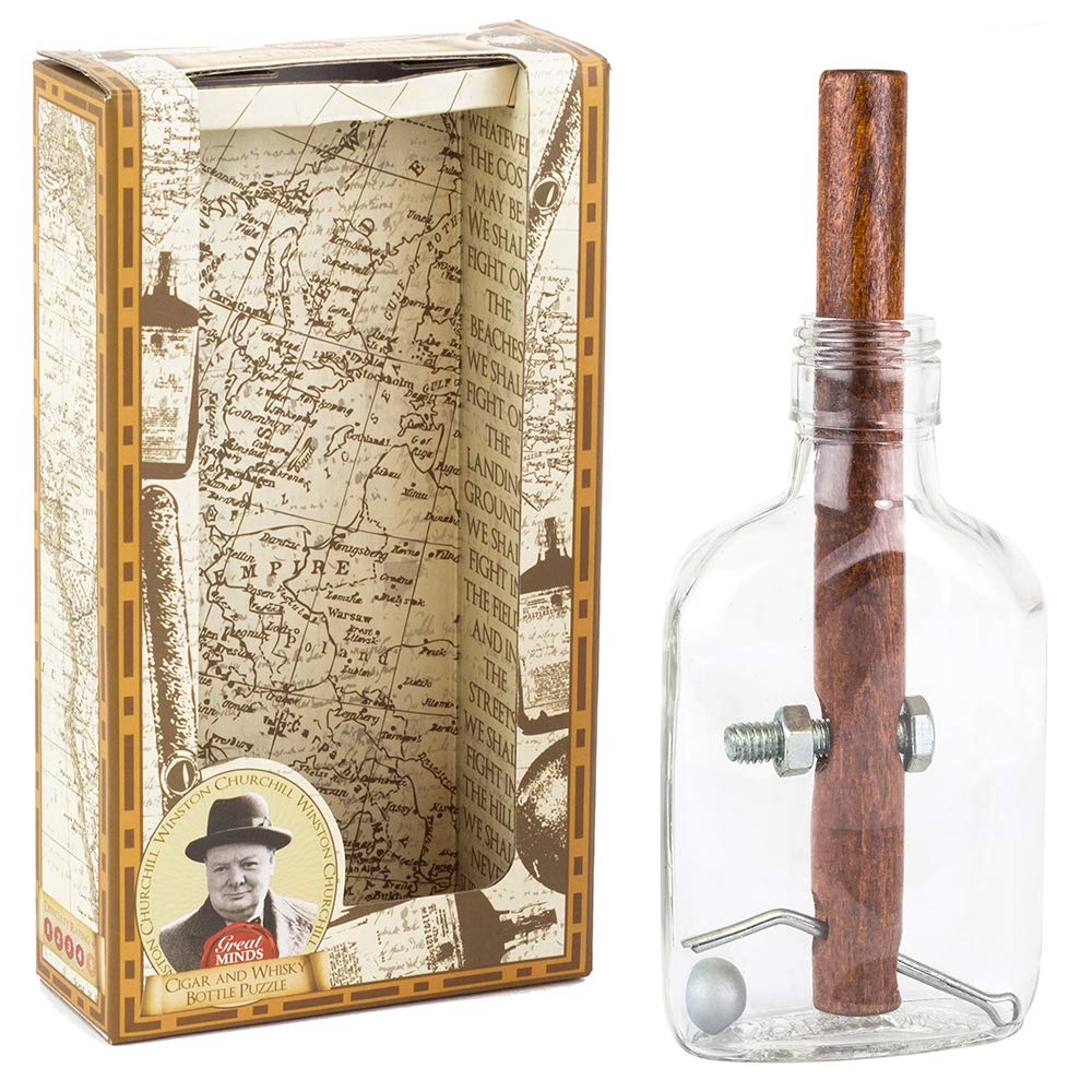 Professor Puzzle | Great Minds Collection: Churchill's Cigar and Whiskey Bottle | Puzzle | Ages 14+ | 1+ Players, Brown, Silver