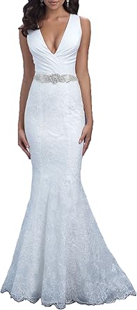 deep v neck mermaid wedding dress