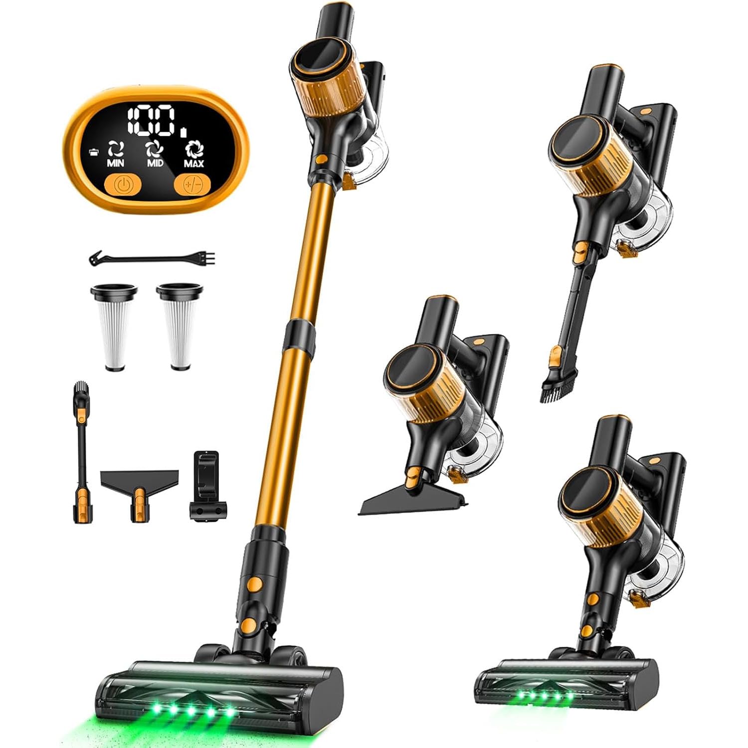 VICEASE Cordless Vacuum Cleaner, 8 in 1 Powerful Suction Lightweight Vacuum Cleaner for Home, LED Display, 3 Suction Modes, 45Mins Detachable Battery Vacuum for Hard Floor Carpet Pet Hair, Orange