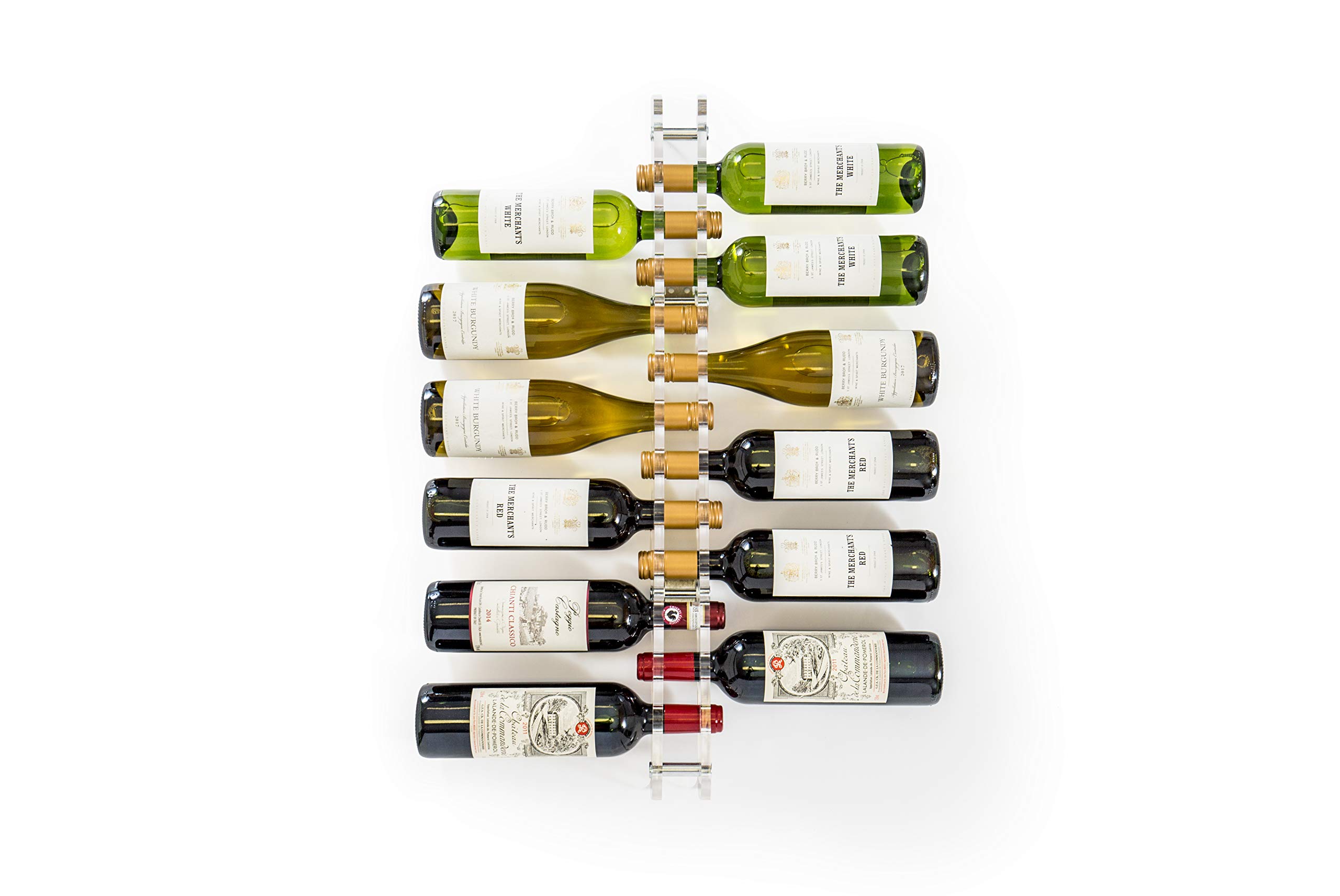 Rosey Home Modern Wall Mounted Wine Rack For 12 Bottles - Slim, Vertical, Narrow Design - Glass Effect Acrylic and Polished Metal Wine Rack