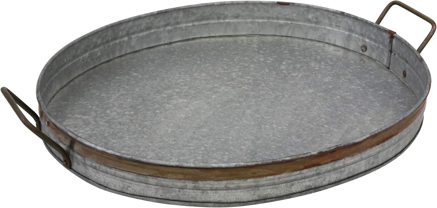 Stonebriar Galvanized Metal Serving Tray with Rust Trim and Metal Handles, Unique Butler Tray, Decorative Centerpiece for Coffee Table or Dining Table, Rustic Accessories for Weddings and Parties: Home & Kitchen