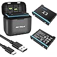 REYGEAK 2 Packs Replacement Insta 360 X3 Battery 1800mAh and LED USB Quick Battery Charger Hub, Replacement Battery Pack Charger Accessories for Insta 360 X3 (2 Battries+ Charging Box)