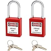 QWORK Red Lockout Tagout Safety Padlock, 2 Padlocks with 4 Keys
