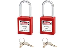 QWORK Red Lockout Tagout Safety Padlock, 2 Padlocks with 4 Keys